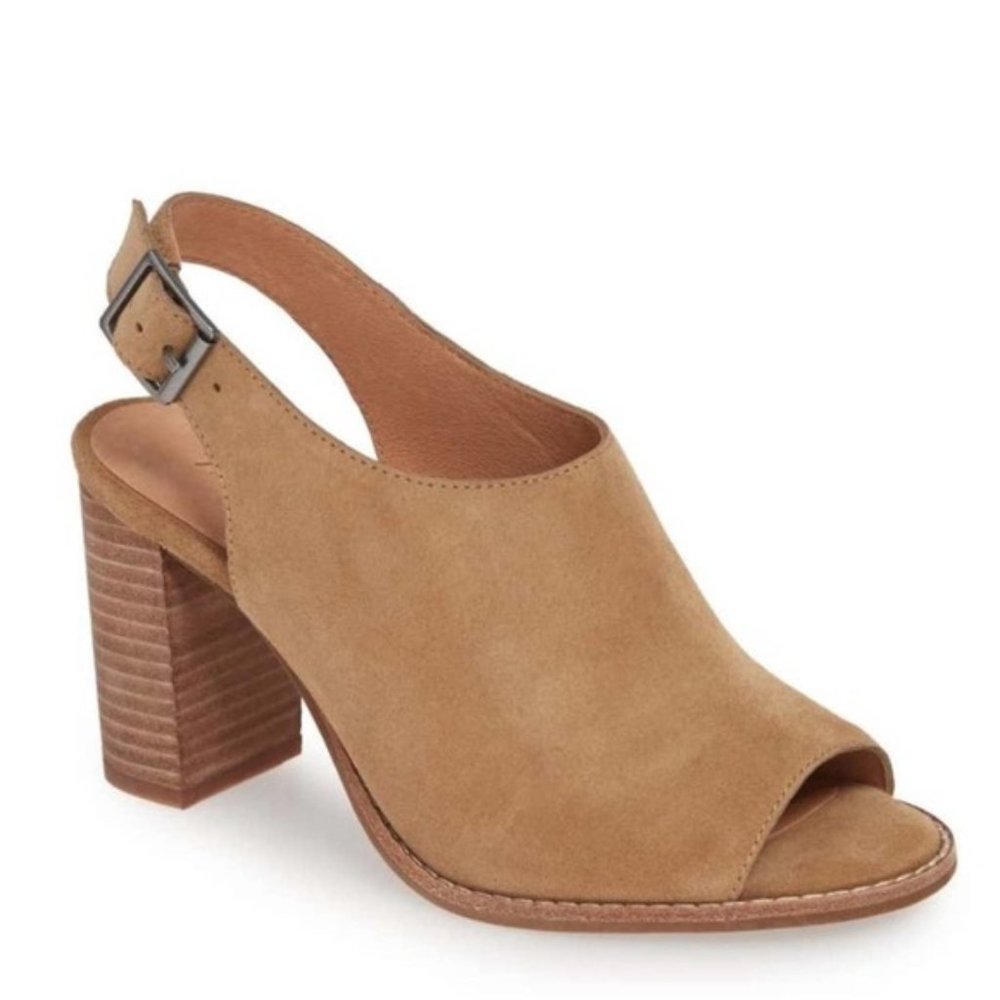 NEW Madewell Cary Suede Heel Open Toe Slingback Block Heel Sandals Tan 11